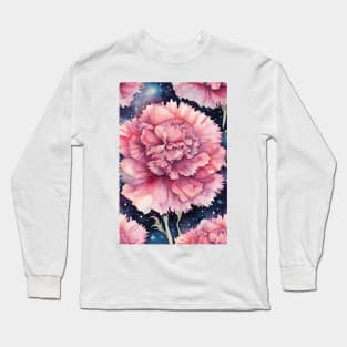 Pink Carnation Watercolor Pattern Long Sleeve T-Shirt